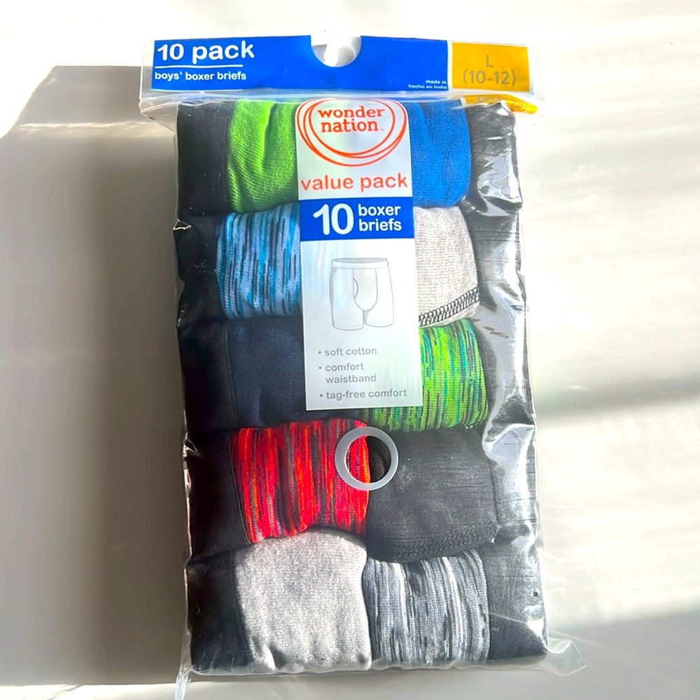 Wonder Nation Value Pack 10 Boys Boxer Briefs Size L (10-12)